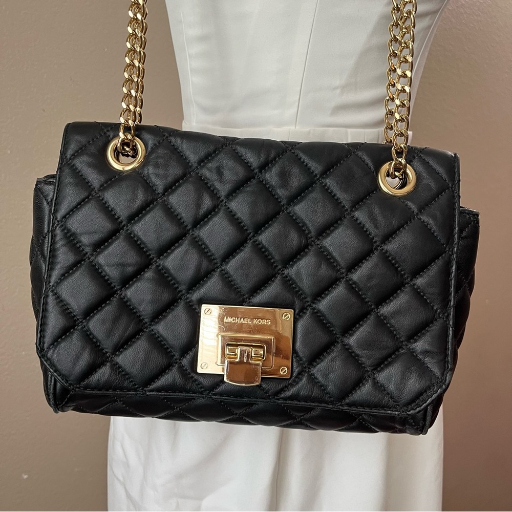 Michael Kors Black Quilted Gold Chain detail Crossbody Handbag - Picture 15 of 16